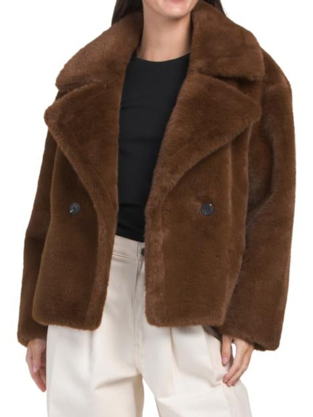 AVEC LES FILLES Brown Cropped Teddy Faux Fur Coat